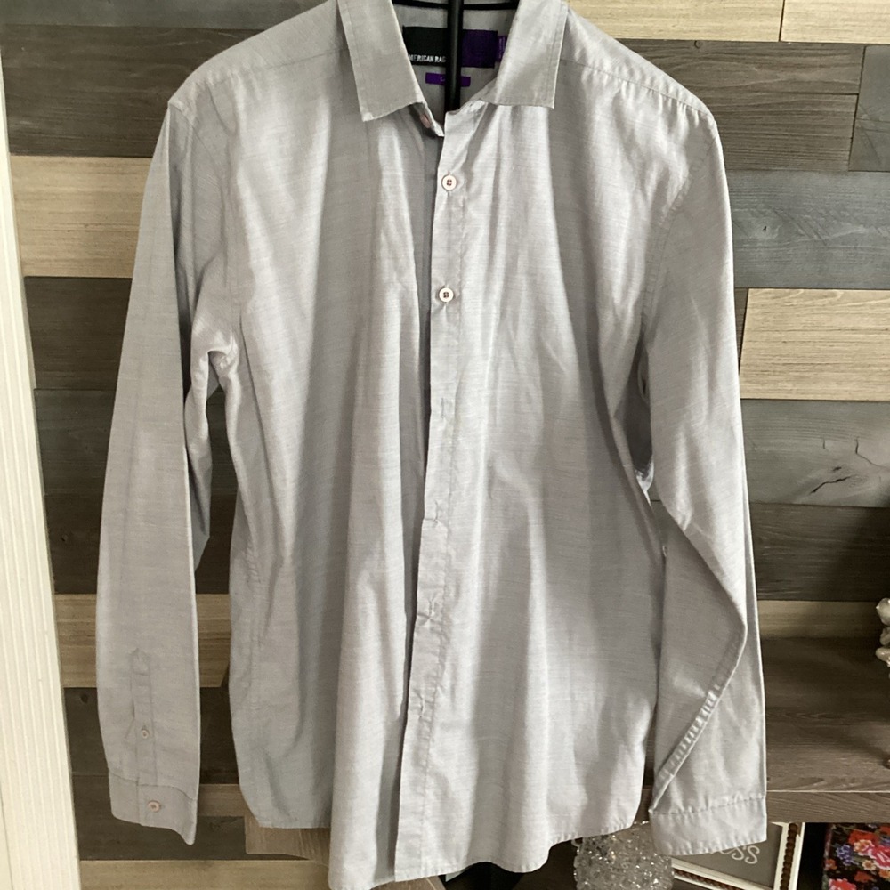 American‎ Rag Mens Button Down Grey Shirt Size Large Long Sleeve